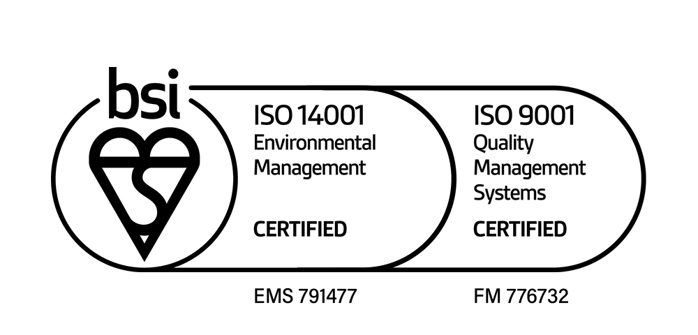 Image showing logos - As of 2024 all orders will be processed against the ISO 14001:2015 and 9001:2015 standard.