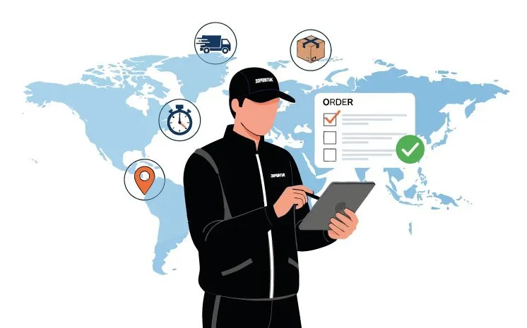 3DPRINTUK offer International Shipping DDP - dispatch worker standing in front of the globe